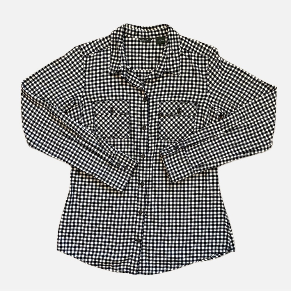 Eddie Bauer Women’s Black and White Checkered Cotton Flannel Shirt Size Small